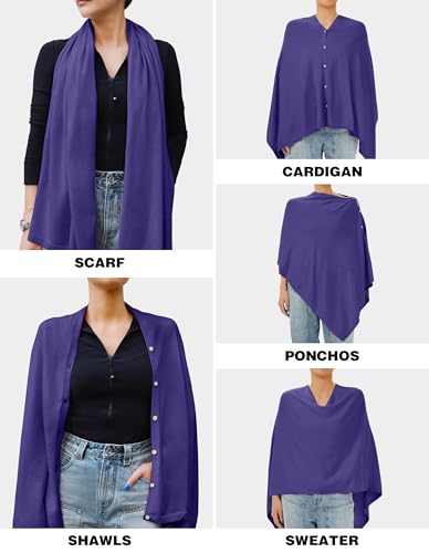 PULI Women's Versatile Knitted Shawls Scarf Poncho Sweater with Buttons Lightweight Spring Summer Fall Wraps - color: A-royal Purple