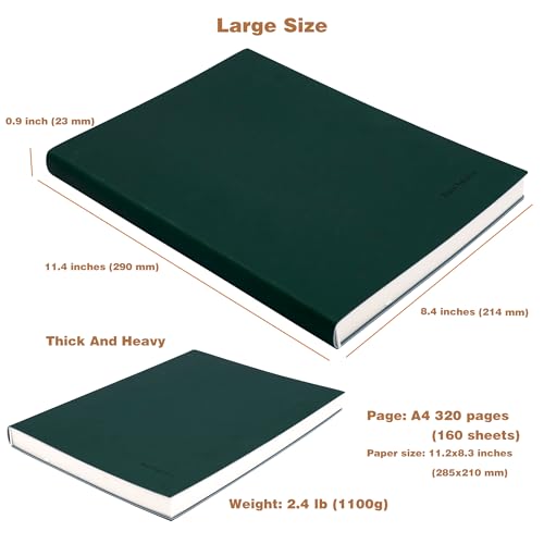 Large Lined Notebook Journal for Writing, Soft Faux Leather Cover, 100GSM Papers, 320 Pages, A4 8.4x11.4 inches Note Book for Work Men Business (Green,Ruled) - color: Green,Ruled