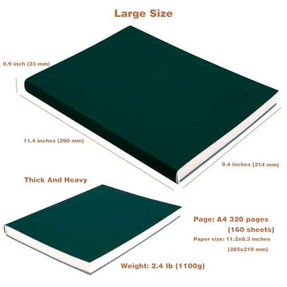Large Lined Notebook Journal for Writing, Soft Faux Leather Cover, 100GSM Papers, 320 Pages, A4 8.4x11.4 inches Note Book for Work Men Business (Green,Ruled) - color: Green,Ruled