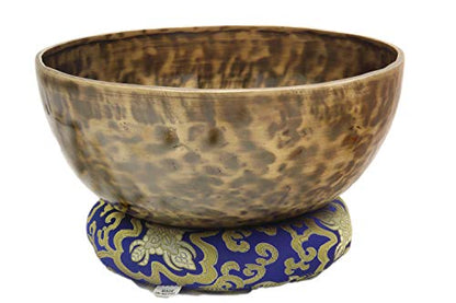 Large Tibetan Singing Bowl Set — 10 Inch Hand-Hammered Singing Bowl, 7 Metal Alloy, 2 Mallets, Blue Silk Cushion and Carry Bag, Deep Tone Sound Bowl for Sound Bath Healing Chakra Meditation