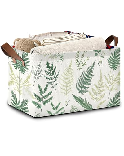 Fern Herbs Storage Baskets,Botanical Leaf Foldable Organizer Bin with Handles for Home Living Room Bedroom Closet Box 17x11.5x10Inch - color: Fern Herbs Botanical Leaf