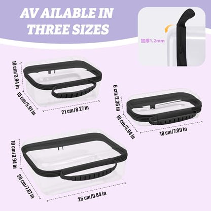 3 Pack Clear Hard Shell Zipper Case with Handle, Waterproof Clear Zipper Pouches for Travel, Office, Gym, and Home Storage（Black） - color: Black