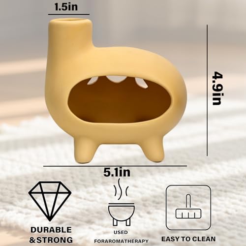 MOUGIGI Elegant Handcrafted Ceramic Palo Santo Burner-Yellow Terracotta Footed Incense Holder for Meditation,Compatible with Wood Sticks,Sage,Ash&Cones-Mini Aromatic Home Altar with Chimney Design - color: Matte Clay - Footed Yellow