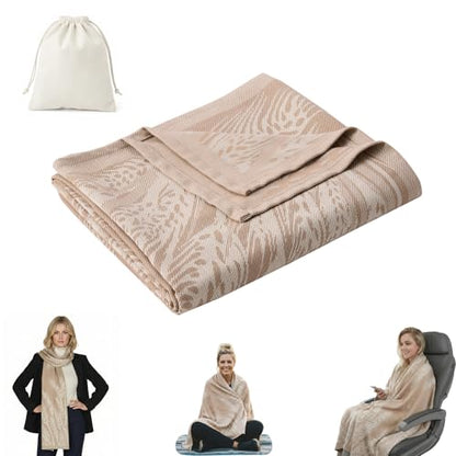 Travel Blanket Airplane - Ultra Soft & Lightweight Knit Design Compact Airplane Blanket,53x72 Inch,Stylish Travel Shawl Wraps for Flights,Office,Home Use,Travel Essentials & Gifts