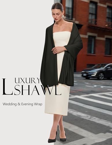 PULI Women's Pashmina Shawl Wraps for Evening Dress Large Scarf Blanket Long Wedding Bridal Winter Warm Shoulder Wrap - color: Dark Army Green