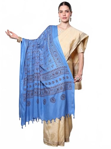 Exotic India Women's Pure Cotton Prayer Shawl with Printed Om | Religious Aum Print Pooja Mandir Wrap Stole, Scarves