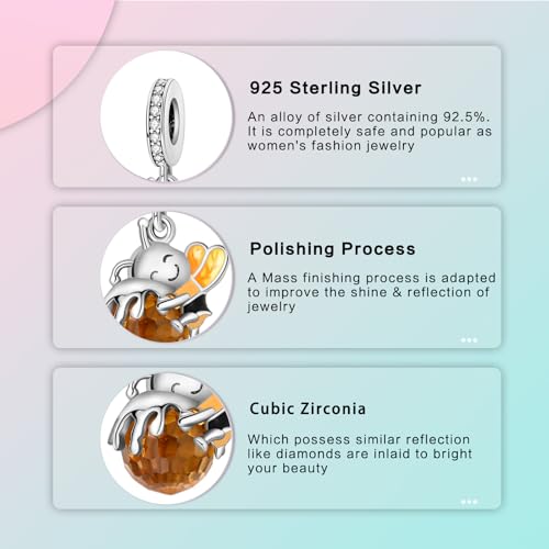 Prayer Cross Elephant Airplane Suitcase Charm 925 Sterling Silver Charms fits for Bracelets Necklace Pendant Bead Charms Jewelry Gift for Women Family - color: Honeybee Charm