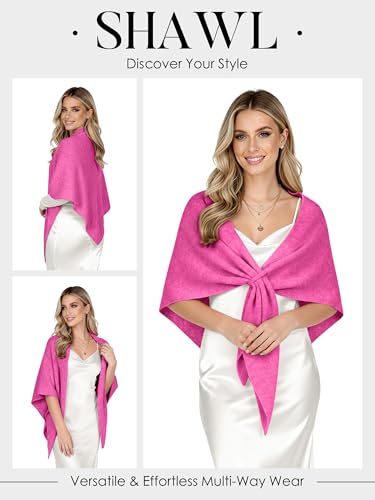 Shawl Wraps for Women Soft Lightweight Wool Blend Knit Triangle Scarf Cardigan Cape Topper for Spring Fall Winter - color: Hot Pink