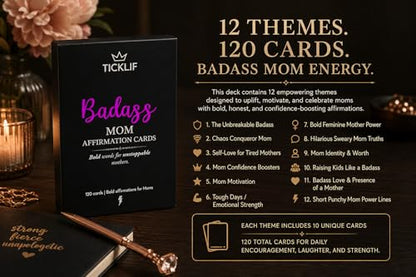 Badass Affirmation Cards for Women, Her, Moms – Birthday Gifts – Mothers Day Gifts , 120 Daily Motivational and Inspirational Cards for Strong Women, Funny & Empowering Deck New Mom, Wife, First Mom from Son, Daughter, Kids, Husband