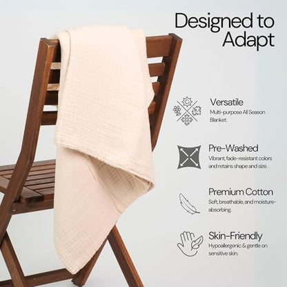 Salt Earth 100% Cotton Muslin Throw Blanket Gauze Blanket 50"X70" Throw 4 Layered for Couch, Bed, Living Room, Home, Lightweight & All Season, Blankets & Throws, Easy wash, Skin Friendly (Parchment) - color: Parchment, size: 50"X70" Large Throw