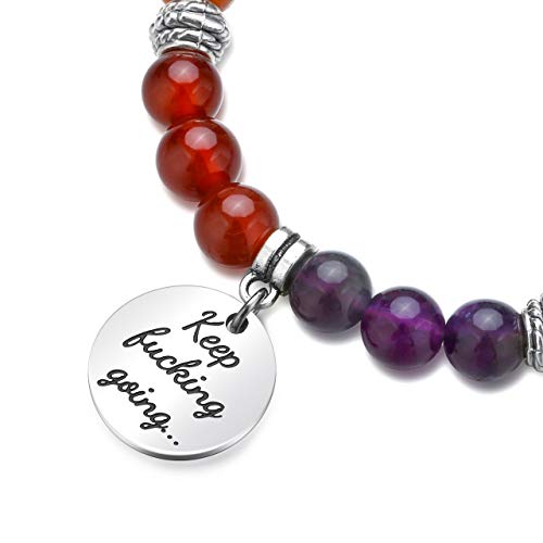 Top Plaza 7 Chakra Stone Bead Bracelets Yoga Reiki Healing Crystals Gemstone Beaded Bracelet Friendship Inspirational Message Charm Bracelet for Women Men - color: Keep going