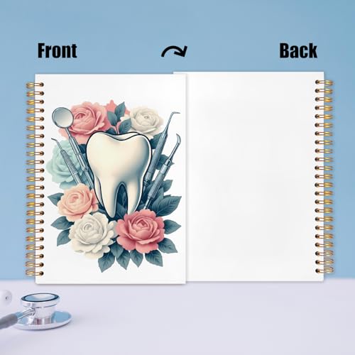 WUCHJ Dentist Gifts Notebook, Dental Hygienist Assistant Gifts Journal, Floral Tooth Spiral Notebook Journal for Note Taking, Dentist Office Supplies, 5.5x8.3 Inch - color: Dentist and dentist tools flowers