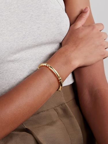Gold Chunky Bangles Bracelets For Women 14k Gold Plated Stack Layered Curved Bamboo Tube Stretch Bracelets Gift Jewelry - color: 1pcs Gold-8mm