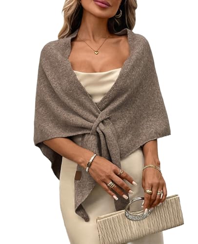 Womens Knitted Shawl Wraps Casual Solid Color Cape Scarf Comfortable Triangle Pashmina Shoulder Sweater - color: Khaki