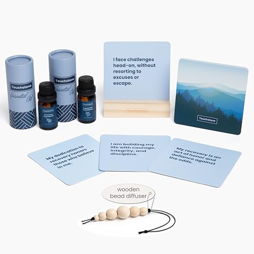 Affirmation Cards with Aromatherapy 50 Daily Motivation and Recovery-Inspired Affirmations with Wooden Stand & Magnetic Gift Box, Rosemary and Peppermint for Mindfulness and Reflection