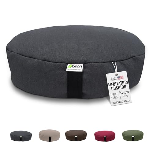 Bean Products Hemp Zafu Meditation Cushion for Sitting on Floor, Hemp Yoga Pillow, Zafu Meditation Pillow, Zen Seiza Kneeling Prayer Pad Support - Made in USA - Oval Shadow Gray - color: Hemp Shadow Gray, size: Oval XL - 14" x 18"