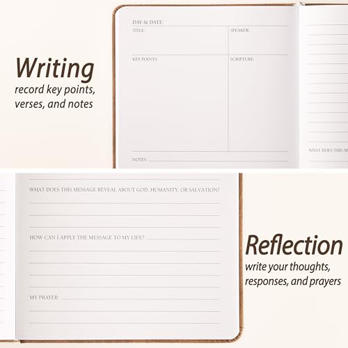 Sermon Notes Notebook with Pen & Gift Box, Guided Church Bible Journal for Christians, A5 Leather with Gold Cross | 240 Thick Pages for Study, Reflections & Prayer Notes, Pastor Gifts