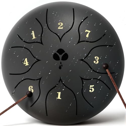 Steel Tongue Drum, 6 Inch 8-Note C Tone, Rain Drum for Meditation, Yoga & Mindfulness, Ideal Gift for Music Lovers(Black, 6 Inch 8 Note) - color: Black, size: 6 Inch 8 Note