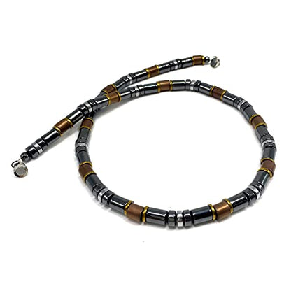 Healing Stress Anxiety Meditation Grounding Energy Gemstone Necklace Series - color: Black & Bronze Hematite -6 mm- Stone Tube Beads