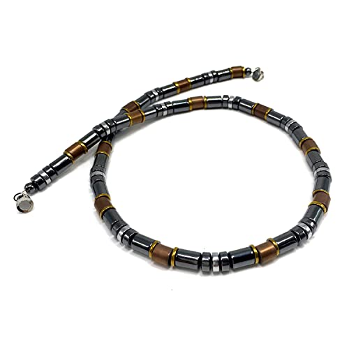 Healing Stress Anxiety Meditation Grounding Energy Gemstone Necklace Series - color: Black & Bronze Hematite -6 mm- Stone Tube Beads