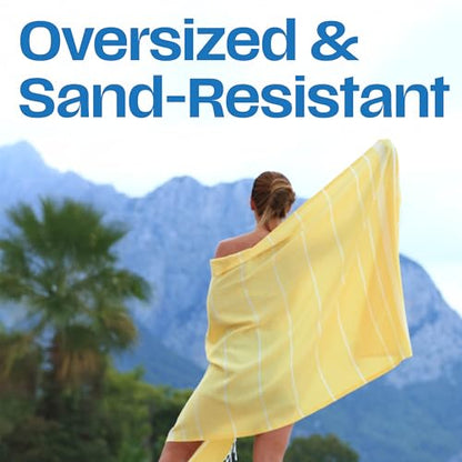 Lina Turkish Beach Towel Peshtemal (38" x 71"), Sand-Free, Large & Quick-Dry, Lightweight Pool Towels for Travel, Soft 100% Turkish Cotton & Pre-Washed, Ideal for Spa or Bath, Yellow - color: Yellow
