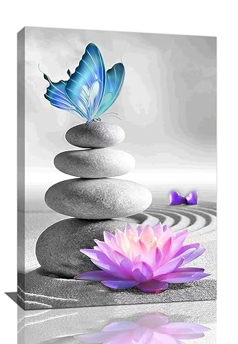 yerretin Stone Wall Art Zen Lotus Pictures Wall Decor Flower Canvas Spa Yoga Meditation Print Artwork Home Decorations for Living Room Bedroom Bathroom Office Framed 16"x24" - color: Stone, size: 20"L x 16"W