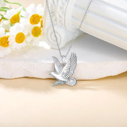 Hummingbird/Phoenix/Owl/Dove/Flamingo/Raven/Blue Jay/Cardinal/Peacock/Eagle/Parrot/Robin Necklace for Women 925 Sterling Silver Bird Pendant Necklace Animal Jewelry Gift for Mother Wife - style: Dove Necklace