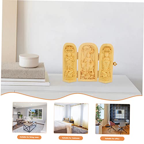 ABOOFAN Wood Buddha Statue Yellow Birch Carving 3-Compartment Box Small Buddha Figurine for Zen Decor Home and Office Decoration