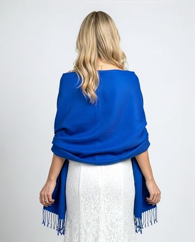 Achillea Lightweight Pashmina Scarf for Women – Soft Silky Shawl Wrap for Evening Dresses, Bridesmaids & Everyday Wear - color: Royal Blue