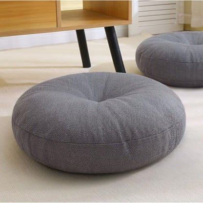 Large Round Meditation Floor Pillow, Thickened Comfortable, Washable Cotton Linen Cover, for Sitting Meditation, Yoga Living Room Tatami Floor Pillows & Cushions (Gray,Small)
