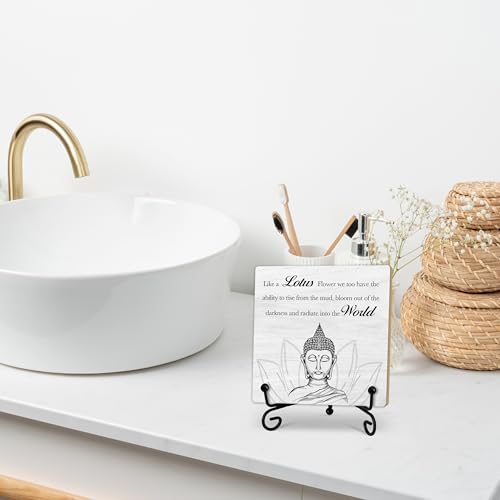 Buddha Life Quote Desk Decor, Funny Office Inspirational Gifts for Family Friends, Meditation Room Tabletop Decor, Zen Home Office Wooden Plaque Sign with Stand (J07) - style: Buddha Life
