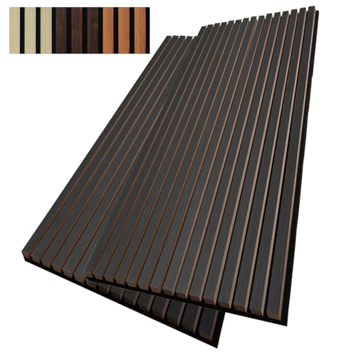 AMZDEPOT Wood Slat Wall Panel, 48.03 x 23.82 x 0.83 Inch Wood Panels for Wall, 3D Soundproof Wall Panels, Large Acoustic Panels for Interior Ceiling and Wall Decor Noise Reduction, 2 Pack, Smoky Wood - color: Thick Smoky Wood