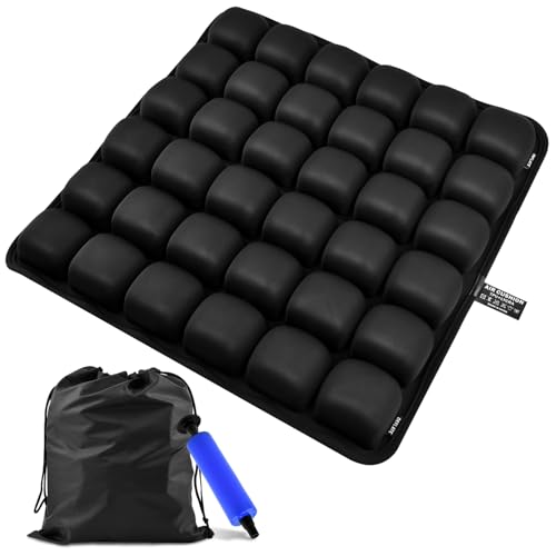 3D Air Cell Inflatable Seat Cushion, 36 Airbags Airplane Seat Cushion for Long Flights, Pressure Relief for Tailbone & Hip Pain, Wheelchair Cushions with Air Pump