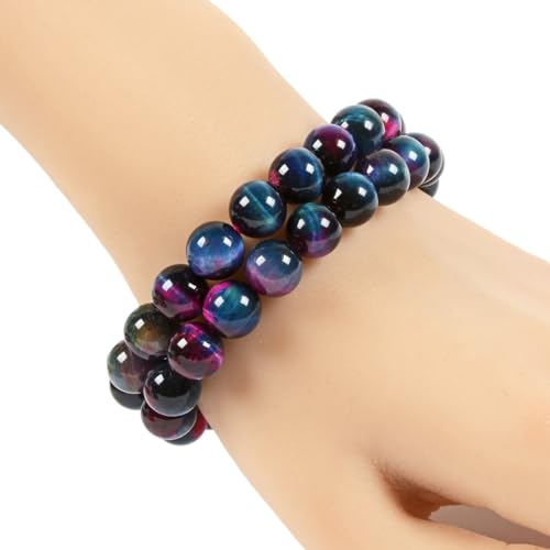 Justinstones Gem Semi Precious Gemstone 10mm Round Beads Stretch Bracelet 7 Inch Unisex - color: Dyed Rose Blue Green Tiger Eye