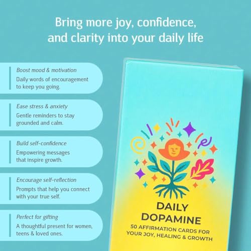 Daily Dopamine Affirmation Cards. 50 Positive Affirmation Cards for Women with Display Stan. Daily Motivational and Mindful Gift for Teens, Girls & Gen Z