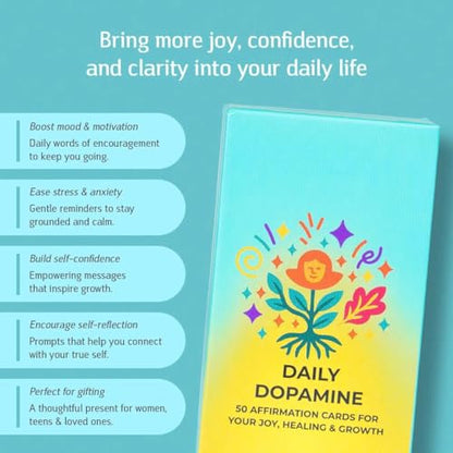 Daily Dopamine Affirmation Cards. 50 Positive Affirmation Cards for Women with Display Stan. Daily Motivational and Mindful Gift for Teens, Girls & Gen Z