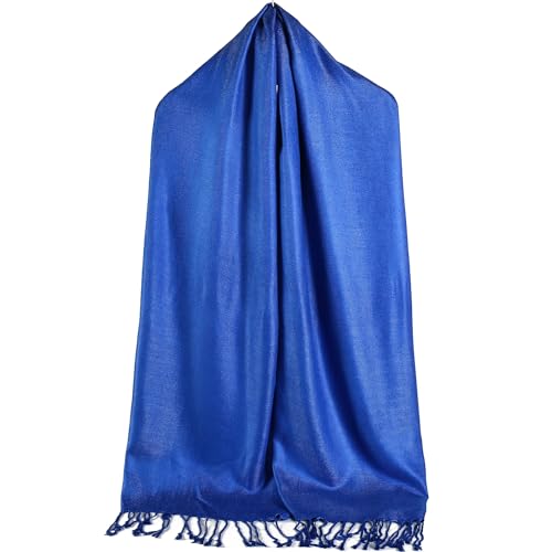 Solid Color Pashmina Silky Scarf Shawl Wrap Twill Woven Soft Large With Fringes - color: 10-royal Blue