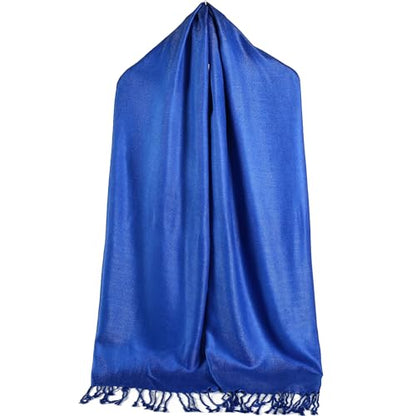 Solid Color Pashmina Silky Scarf Shawl Wrap Twill Woven Soft Large With Fringes - color: 10-royal Blue