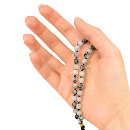 Amazing Gemstone Black Rutilated Quartz Mala Knotted - color: Black Rutilated Quartz, style: Knotted