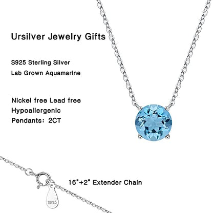 Ursilver Mothers Day Gifts - Birthstone Necklace for Women 925 Sterling Silver Round Birthstone Necklace Birthday Gifts 12 Months Necklaces for Women Jewelry Gift - color: silver-03-Mar-Aquamarine Light Blue