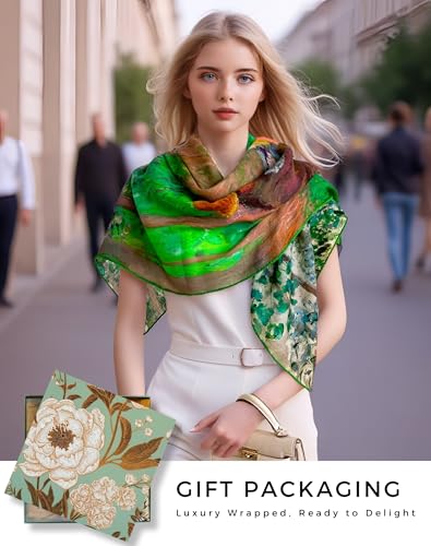 PoeticEHome Cashmere Scarf Wrap 36"x36" - Featherlight & Wrinkle-Free Artistic Square Shawl for Travel & Office, Gift Ready - color: In the Woods at Giverny - 36"