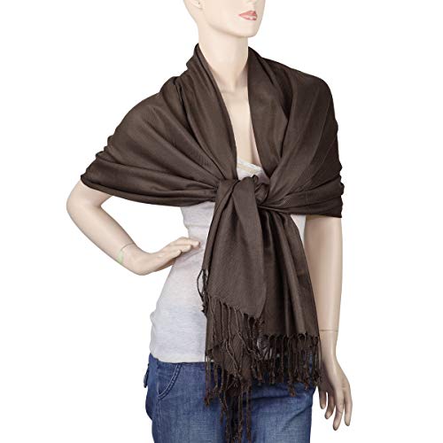 Falari Women's Soft Solid Color Pashmina Shawl Wrap Scarf, for Wedding, Bridesmaid Gifts, Evening Dress - color: Chocolate Brown