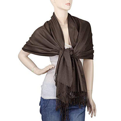 Falari Women's Soft Solid Color Pashmina Shawl Wrap Scarf, for Wedding, Bridesmaid Gifts, Evening Dress - color: Chocolate Brown