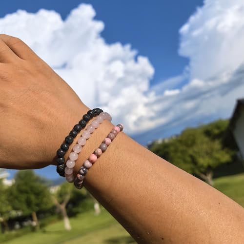 4mm 6mm 8mm Healing Crystal Bracelets for Women Men Natural Stone Beaded Stretch Bracelet Handmade Gemstone Reiki Spiritual Jewelry Gifts - color: Rose Quartz+Lava+Pink Zebra-Stress Relief, size: 6mm