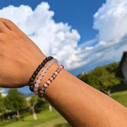 4mm 6mm 8mm Healing Crystal Bracelets for Women Men Natural Stone Beaded Stretch Bracelet Handmade Gemstone Reiki Spiritual Jewelry Gifts - color: Rose Quartz+Lava+Pink Zebra-Stress Relief, size: 6mm
