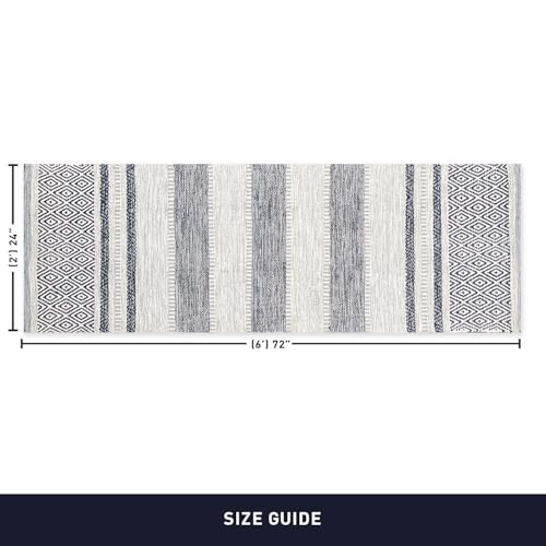 Farmhouse Rug Runner 2x6 feet Grey & Navy | Recycled Cotton Hand Woven Rug, Long Boho Rug | Perfect for Hallways, Kitchens, Bathroom, bedrooms, Meditation Yoga Mat - color: Grey-navy Blue, size: 5' x 6' (Runner)