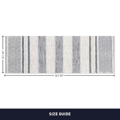 Farmhouse Rug Runner 2x6 feet Grey & Navy | Recycled Cotton Hand Woven Rug, Long Boho Rug | Perfect for Hallways, Kitchens, Bathroom, bedrooms, Meditation Yoga Mat - color: Grey-navy Blue, size: 5' x 6' (Runner)