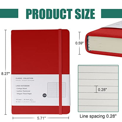 Lined Journal Notebook – Hardcover Notebook for Men & Women – Journals for Writing, Work, School, Home & Daily Notes, 160 Pages – Medium A5, 5.7"x8", 100 gsm Thick Paper (Red) - color: Red