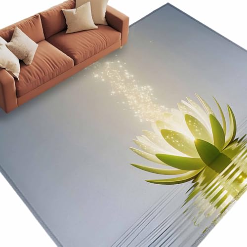 Zen Meditation Lotus Floral Washable Large Rug 8x10 Area Rugs for Living Room, Soft Non-Slip Low Pile Classroom Rug Green Floral Modern Art Indoor Floor Carpet for Bedroom Office Nursery Dining Room - size: 8' x 10'(Rectangular)