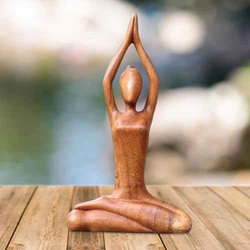 Wooden Yoga Statue - Meditating Figurine for Home Decor | Hand-Carved Yoga Sculpture for Living Room, Study, Gallery Display, Tabletop Accent, Zen Garden Ornament, Spiritual Mindfulness Decoration